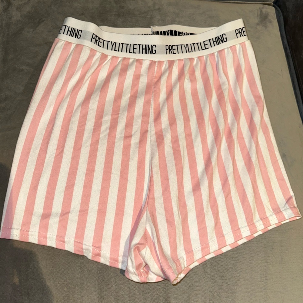 PrettyLittleThing Pink and White Striped Athletic Shorts